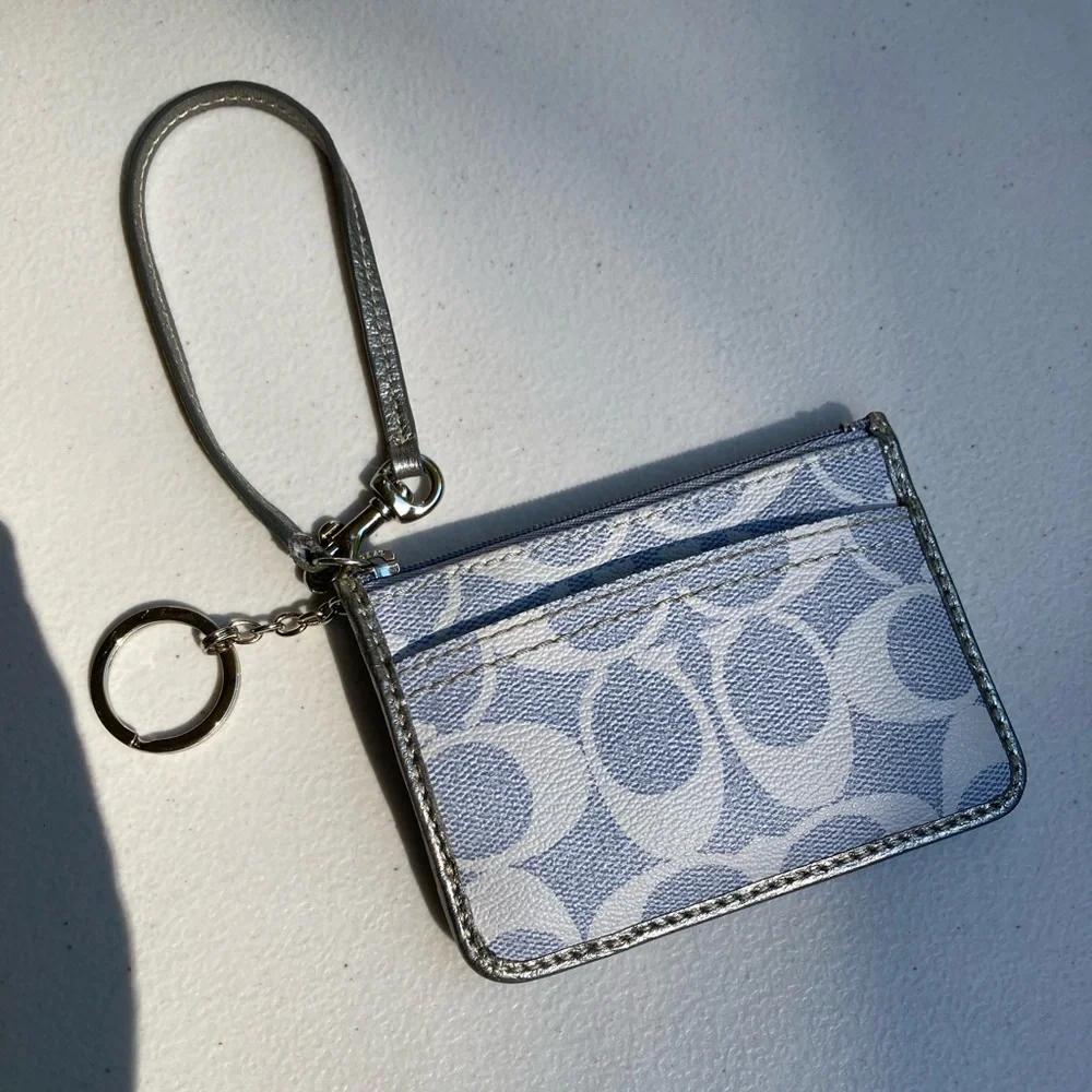 Coach Periwinkle Denim Look Signature C Zipper Pouch Card Holder Key Chain Bag
